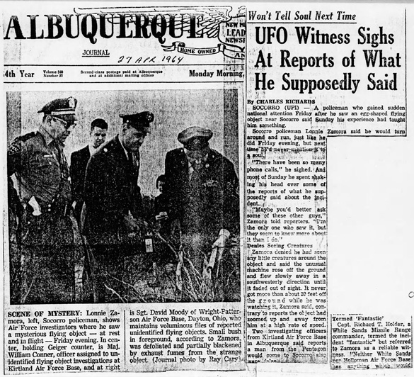 Newspaper articles on Zamora's sighting. (Credit: U.S. Air Force Project Blue Book)