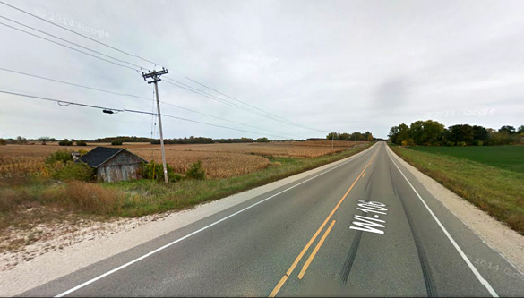 The two witnesses stopped along Route 106 in Fort Atkinson, Wisconsin, pictured, to get a view of the object, but quickly became frightened and left the scene. (Credit: Google)